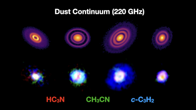 This three-color image shows the extent of the emission from the large organic molecules.